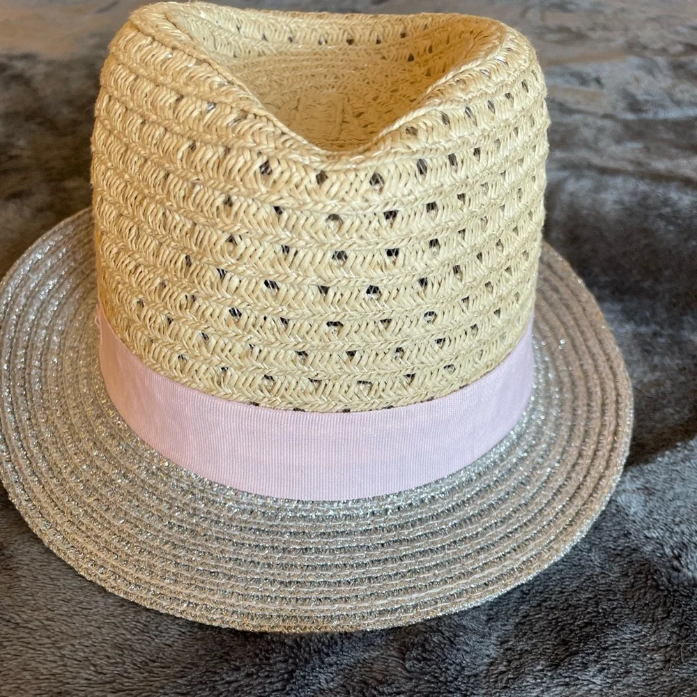 Catimini Ear-topped Straw Hat in beige pink and silver size 2-3T (49cm)